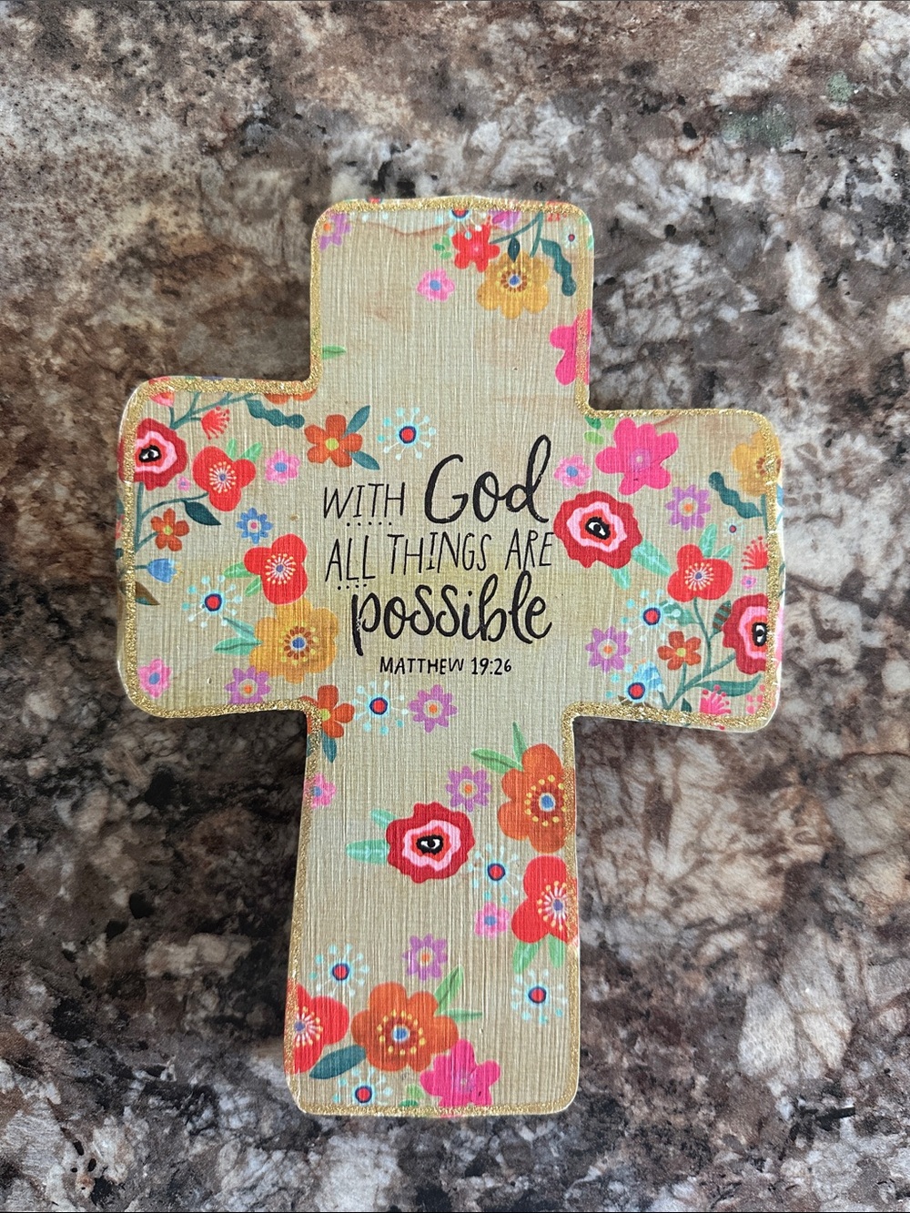 NATURAL LIFE Cream Floral Cross Wall Decor with Pink & Orange Flowers
